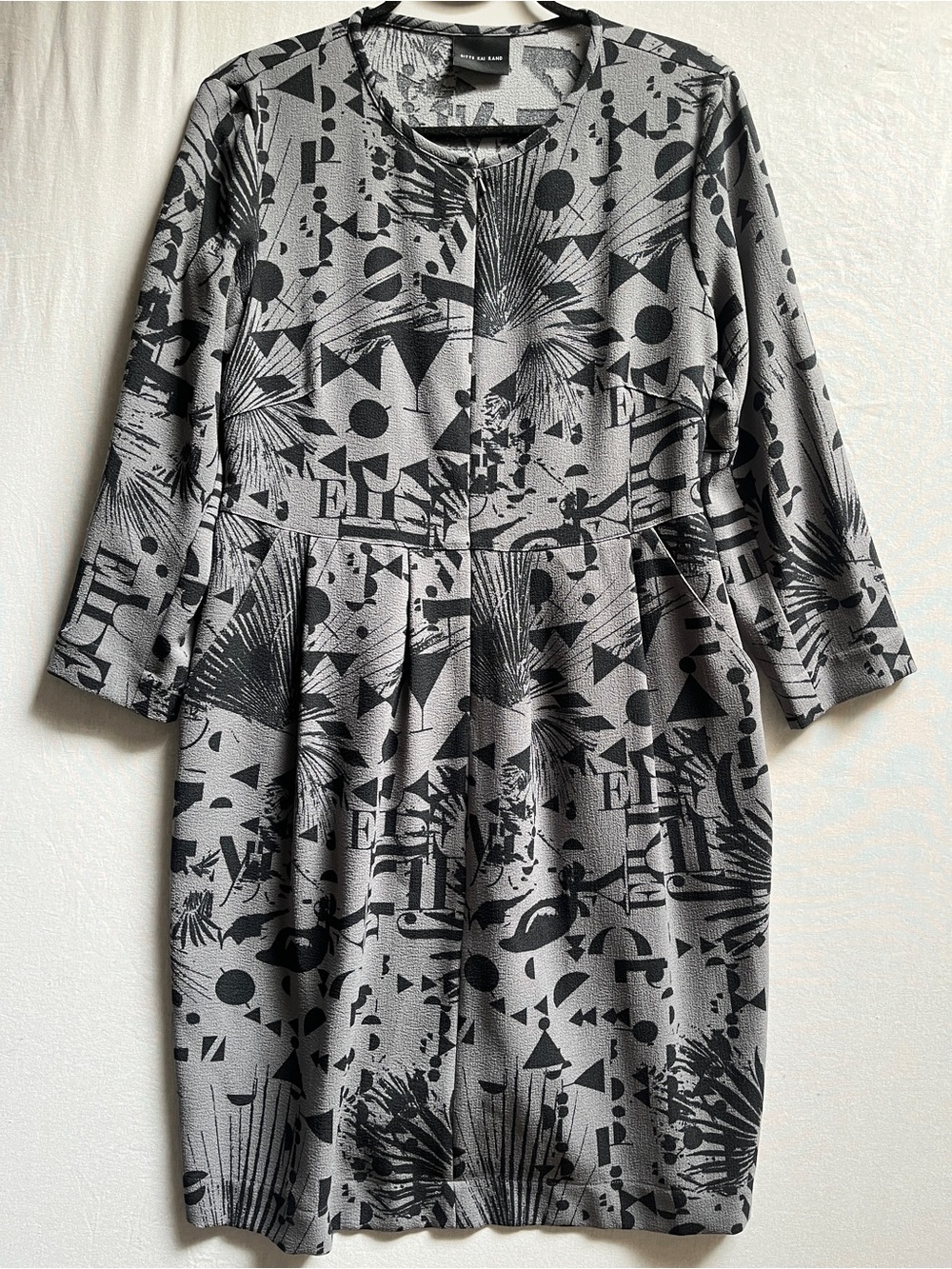 Bitte Kai Rand Abstract Geometric Print Pleated Long Sleeve Lagenlook Dress 8